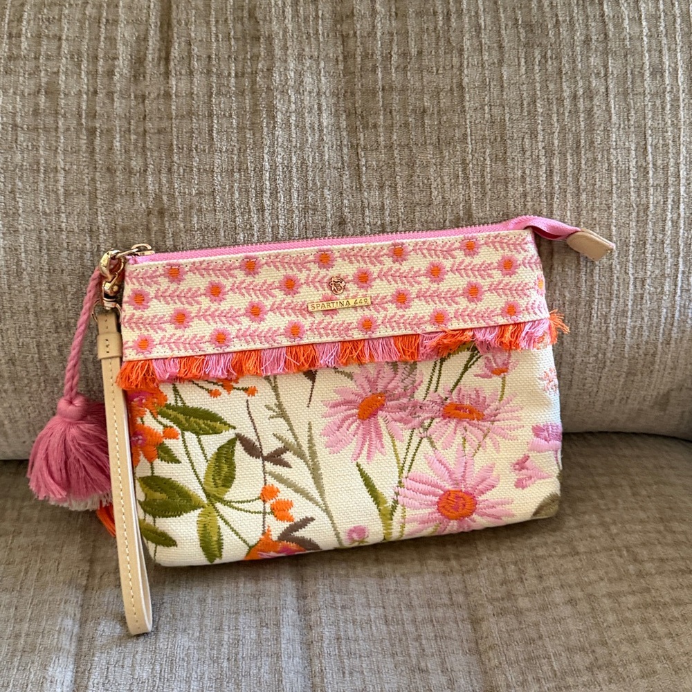 Spartina 449 Marci wristlet embroidered woven blend of cotton &jute leather trim - Picture 2 of 10